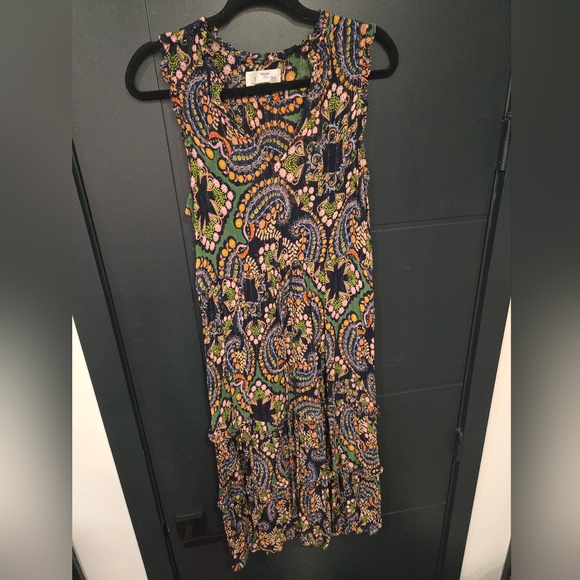 Anthropologie Dresses & Skirts - Anthropologie Colorful Paisley Sleeveless Dress Slip Attached Tie Belt Attached